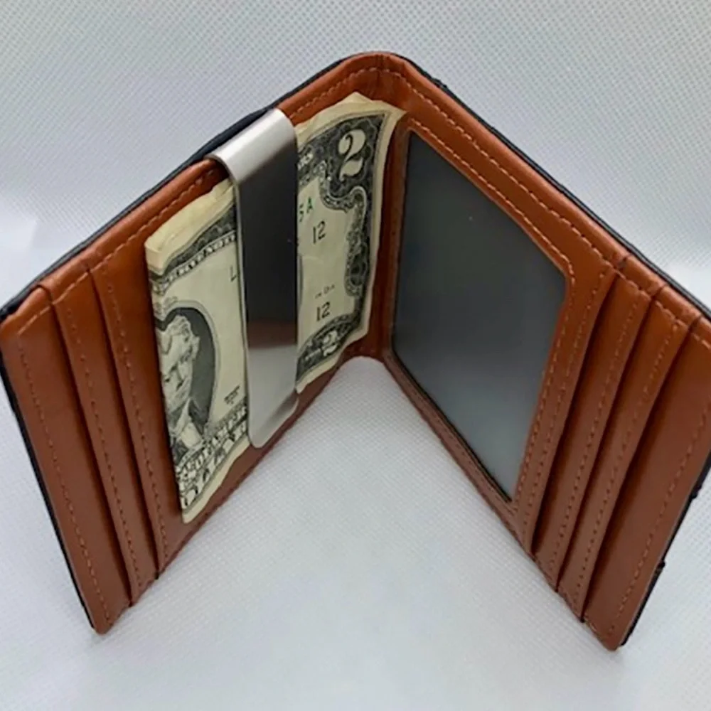 NEW Brown Leather Wallet with Money Clip